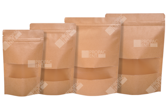 stand pouch zipper brown kraft paper with window