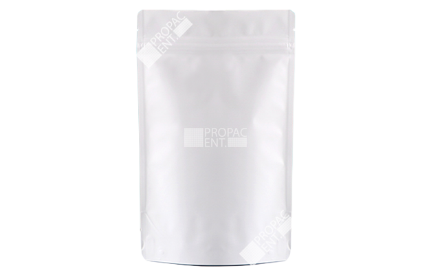 stand pouch zipper white matte aluminium